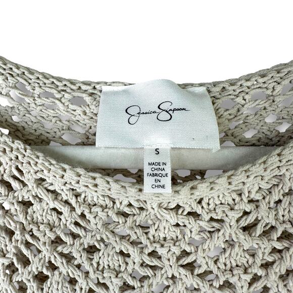 Jessica Simpson Cream Crochet Open Knit Boat Neck Bat Wing Sweater Small - Picture 5 of 6